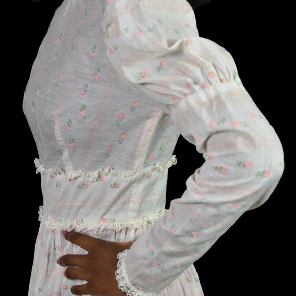 Vintage Vicky Vaughn Prairie Dress White Maxi Embroidered Gigot Puff Sleeve XXS - Picture 8 of 16